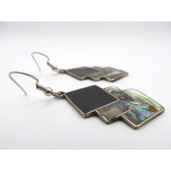 Alpaca Mexico Abalone Black Enamel Pierced Earrings - Picture 4 of 12